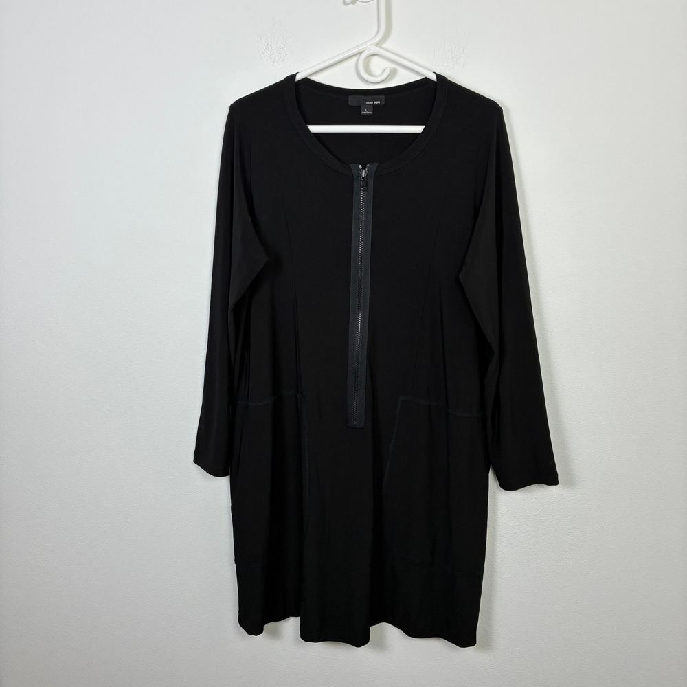 Sun Kim Dress Tunic Top Women's‎ Large Long Sleeve Pockets Zip Front Artsy